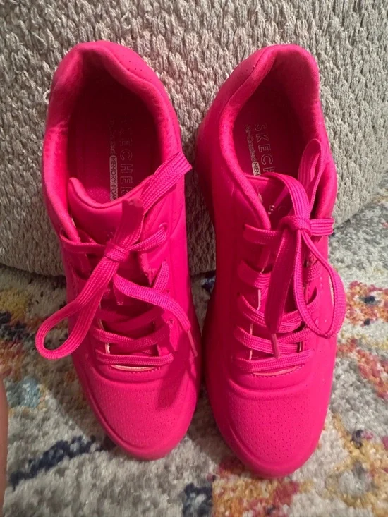 Skechers Hot Pink Platform Lace-Up Sneakers - Picture 3 of 3